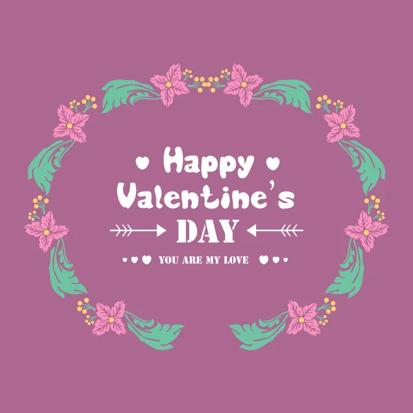 Elegant frame with leaf and flower, isolated on a magenta background, for happy valentine poster design. Vector — Stock Vector