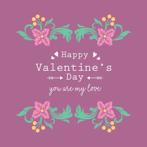 Elegáns Boldog Valentin plakát design, levél és egyedi rózsaszín koszorú keret. Vektor — Stock Vector