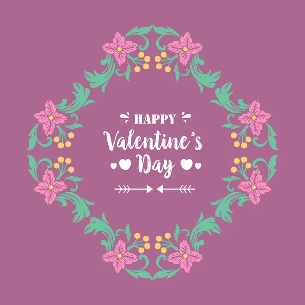 Elegancki plakat Happy valentine, z liściem i unikalną różową ramą wieńcową. Wektor — Wektor stockowy