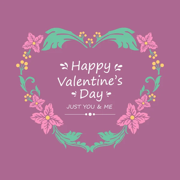 Modernes Happy Valentine Grußkartendesign, mit elegantem Blatt und rosa Kranzrahmen. Vektor — Stockvektor