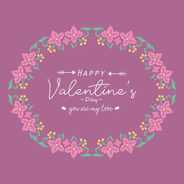 Elegant Happy valentine greeting card template design, with beautiful pink wreath frame. Vector — Stock Vector