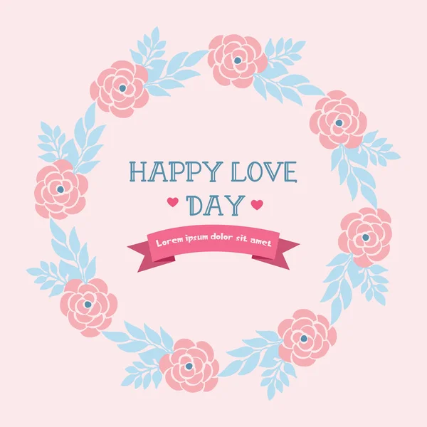 Forma única de la tarjeta de felicitación feliz día del amor, con hermosa hoja y marco de flores. Vector — Archivo Imágenes Vectoriales