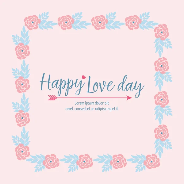 Krásný zdobený list a květinový romantický rámeček, pro šťastné pozvánky na den lásky. Vektor — Stockový vektor