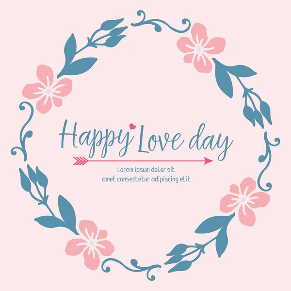 Egyedülálló minta levél és virág keret, elegáns boldog szerelem nap üdvözlő kártya koncepció. Vektor — Stock Vector