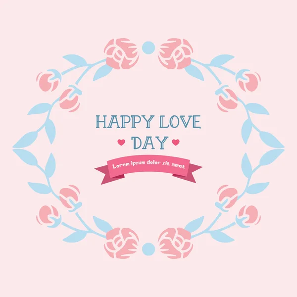 ユニークな華やかな葉と花のフレームを持つ幸せな愛の日の招待状カードのデザイン。ベクトル — ストックベクタ
