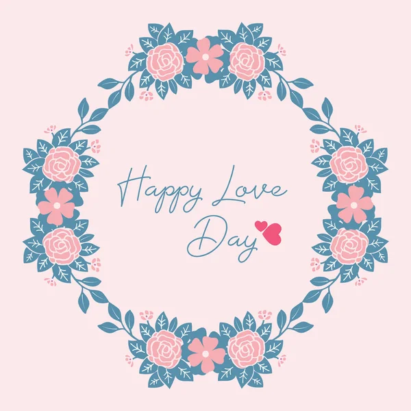 Elegant shape of leaf and peach flower frame, for unique happy love day invitation card wallpaper. Vector — Stock Vector