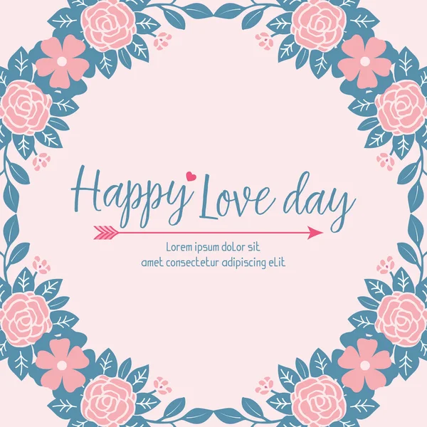 Cute Decor of leaf and floral frame, for happy love day greeting card modern design. Vector — 스톡 벡터