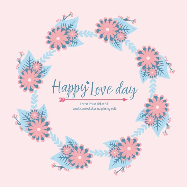 Happy love day invitation card template design of elegant, with beautiful of leaf and wreath frame. Vector — 스톡 벡터