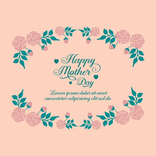 Elegante Rahmen mit Blatt und Pfirsich Rose Blume, für glückliche Muttertag Grußkarte Tapete Design. Vektor — Stockvektor
