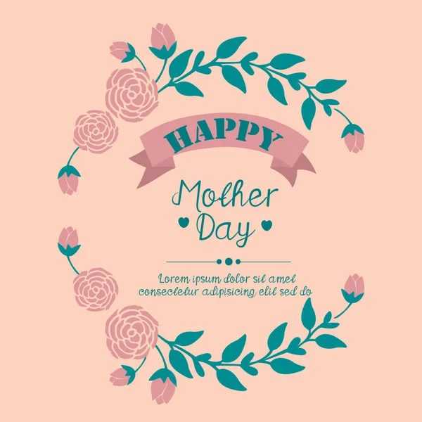 Cadre élégant avec feuille et fleur de rose de pêche, pour la conception heureuse de papier peint de carte de vœux de la fête des mères. Vecteur — Image vectorielle