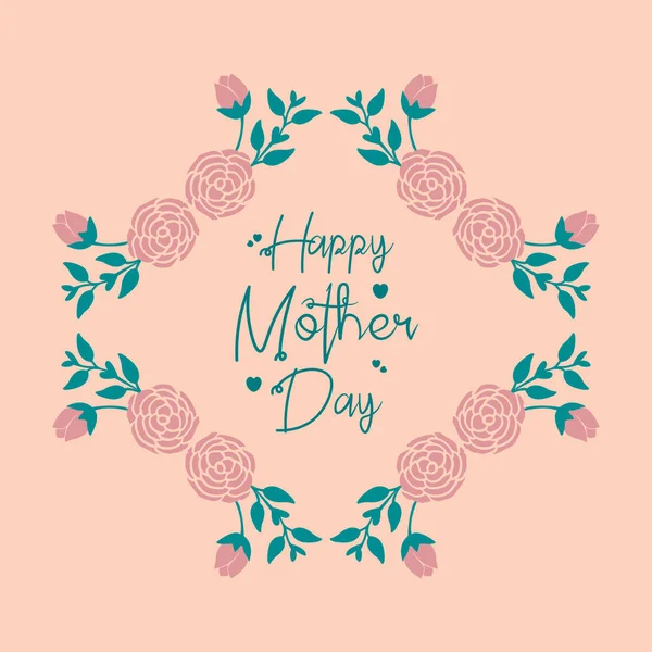 Elegantes Muster aus Blatt- und Blumenrahmen, für glückliche Muttertagsgrüßkarten. Vektor — Stockvektor