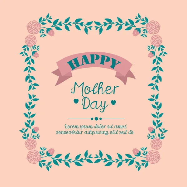 Beautiful Pattern of leaf and floral frame, isolated on a peach backdrop, for happy mother day greeting card design. Vector — 스톡 벡터