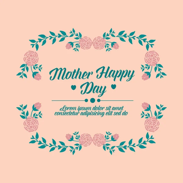 Beautiful Pattern of leaf and floral frame, isolated on a peach backdrop, for happy mother day greeting card design. Vector — Stock Vector