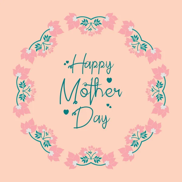 Ornament leaf and pink floral frame, for elegant happy mother day invitation card decoration pattern. Vector — 스톡 벡터