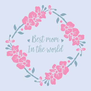 Gri arka planda izole edilmiş güzel pembe çelenk çerçevesi dünyanın en iyi tebrik kartı tasarımı için. Vektör