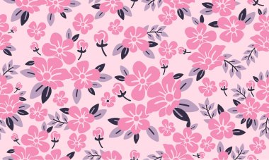 Romantik sevgililer günü pembe çiçek desenli arka plan, zarif bir yaprak ve çiçek çizimi..