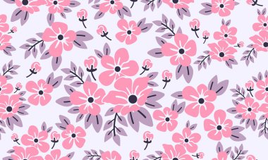 Romantik sevgililer günü pembe çiçek desenli arka plan, zarif bir yaprak ve çiçek çizimi..