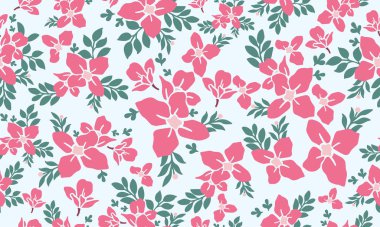 Romantik sevgililer günü için pembe çiçek arkaplanı, güzel yapraklı ve çiçek çizimli..