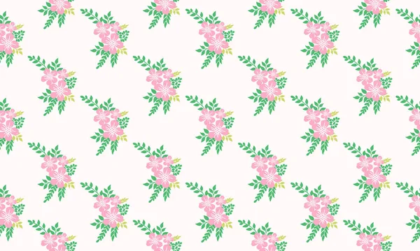 Cute pink rose flower pattern background for valentine, with leaf and flower design. — 스톡 벡터