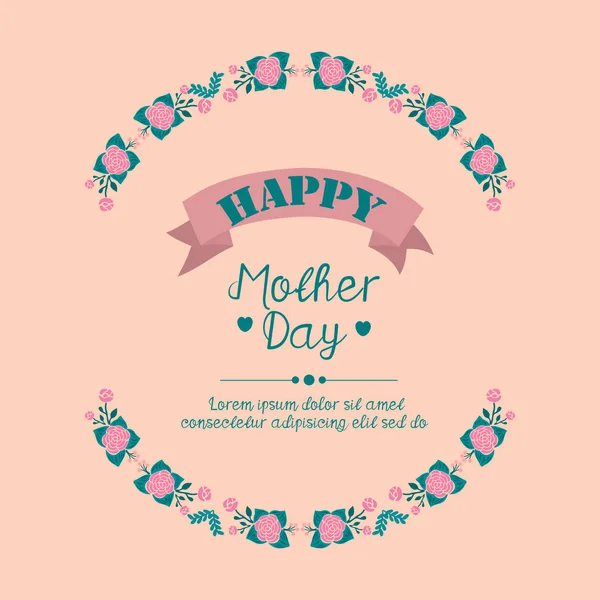Design romantique de carte de vœux de fête des mères heureuse, avec beau cadre de couronne rose rose. Vecteur — Image vectorielle