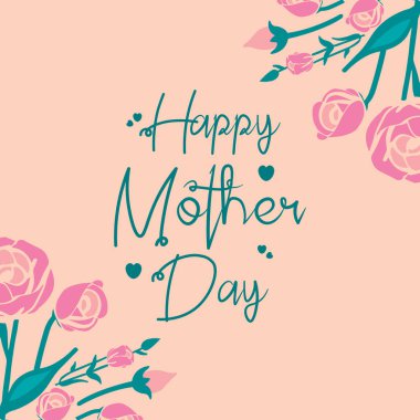 Eşsiz kart tasarımı, güzel pembe çelenk çerçeveli, Anneler Günü kutlamaları için. Vektör