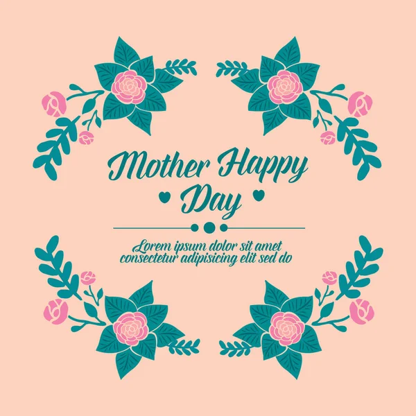 Beautiful wreath frame, with element design isolated on peach background, for happy mother day decoration of cards. Vector — Stock Vector