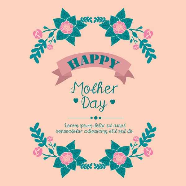 Modèle unique de cadre de feuille et de fleur, pour la conception heureuse de carte de vœux de fête des mères. Vecteur — Image vectorielle