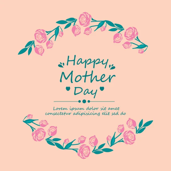 Diseño de tarjetas de felicitación para la feliz celebración del día de la madre, con hoja adornada sin costuras y marco de flores. Vector — Vector de stock