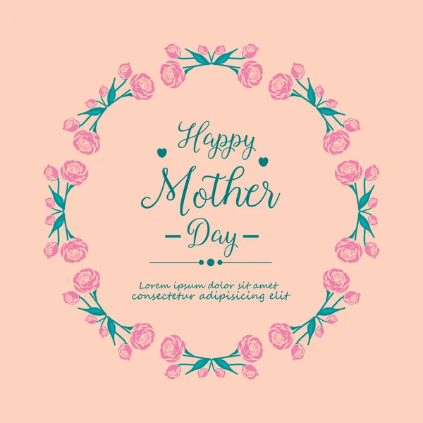 Modèle de carte d'invitation décoration pour la fête des mères heureuse, avec cadre de couronne rose romantique. Vecteur — Image vectorielle