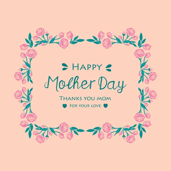 Design de carte unique, avec beau cadre en couronne rose, pour une célébration heureuse de la fête des mères. Vecteur — Image vectorielle