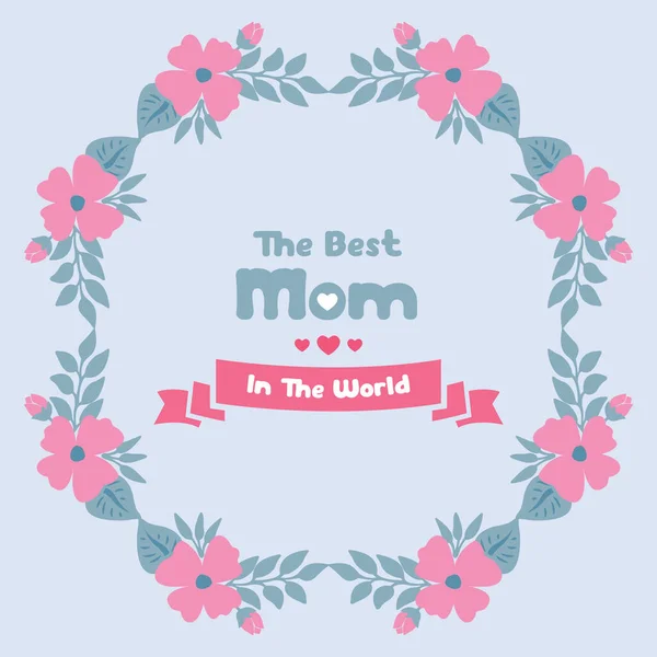 Seamless gray background, with ornate leaf and flower frame, for best mom in the world greeting card template design. Vector — Stock Vector