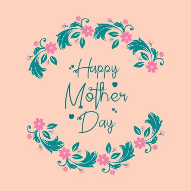 Güzel bir yaprak ve çiçek tasarımı ile zarif bir çerçeve, Anneler Günü tebrik kartı şablonu dekorasyonu için. Vektör