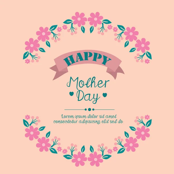 Beau motif décoré de feuille et cadre floral, pour la conception heureuse carte d'invitation de la fête des mères. Vecteur — Image vectorielle