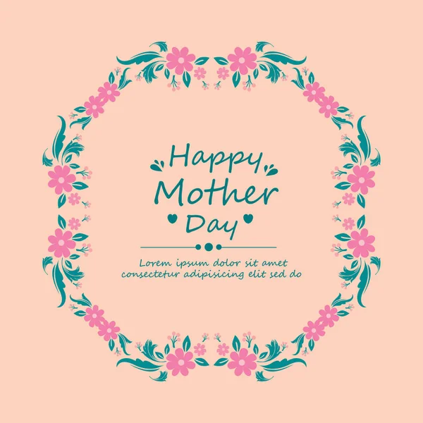 Naadloze stijl en elegant design van een uitnodigingskaart voor moederdag, met blad- en roze kransframe. Vector — Stockvector