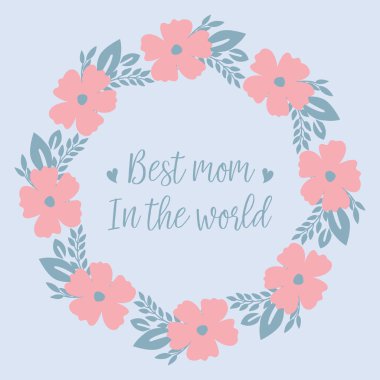 Yaprak ve çiçek çerçevesinin modern şekli, dünyanın en iyi anne tebrik kartı tasarımı için. Vektör