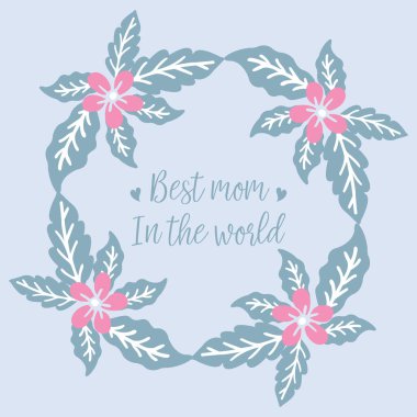 Sevimli yaprak ve çiçek desenli eşsiz bir çerçeve dünyanın en iyi annesi için davetiye kartı şablonu dekorasyonu. Vektör