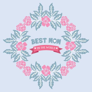 Dekoratif çerçeve, dikişsiz yapraklar ve çiçeklerle, dünyanın en iyi annesi için davetiye kartı tasarımı. Vektör