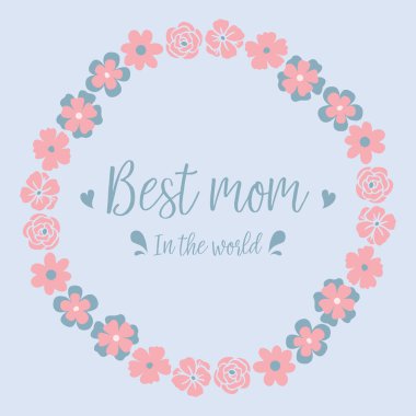 Yaprak deseni ve çiçek deseni, dünyanın en iyi annesi için davetiye kartı tasarımı. Vektör