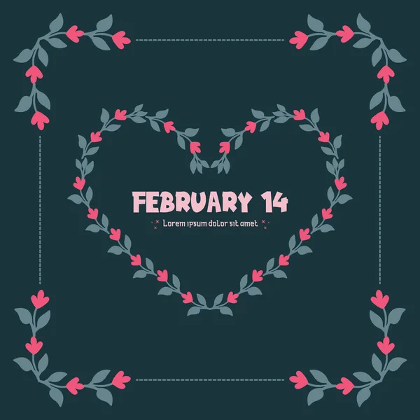 Menge von schönen Blatt-und Blumenrahmen, für elegante 14 Februar Grußkarte Tapete Konzept. Vektor — Stockvektor