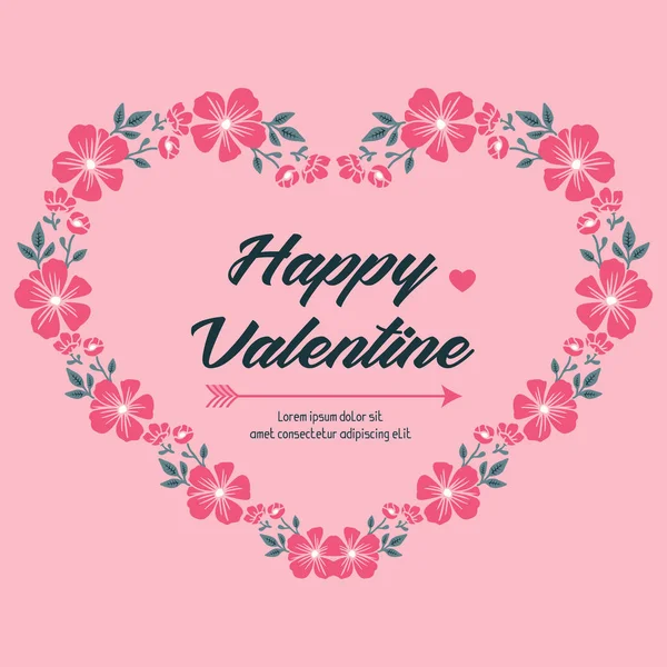 Greeting card valentine day, with elegant pink wreath frame design. Vector — Stock Vector