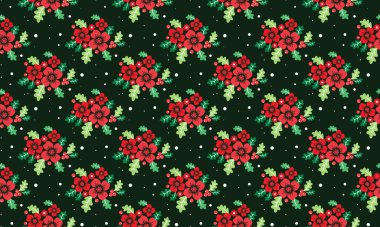 Yaprak ve çiçek desenli Noel duvar kağıdı dekorasyonunun güzelliği.