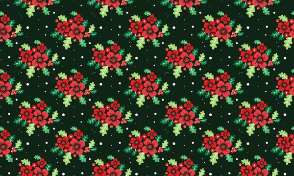 Die Schönheit der weihnachtlichen floralen Tapetendekoration, mit Blatt- und Blumendekor. — Stockvektor