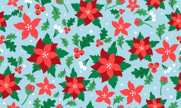 A beleza da decoração de papel de parede floral de Natal, com decoração de folhas e flores . — Vetor de Stock