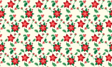 Güzel yapraklı ve kırmızı çiçek desenli şirin bir Noel çiçeği deseni..