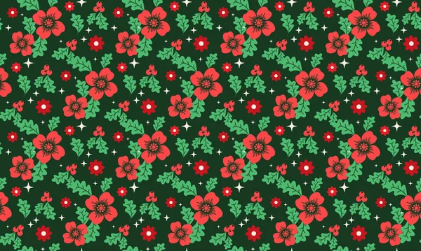 Cute fundo padrão de flor de Natal, com folha bonita e design de flor vermelha . — Vetor de Stock