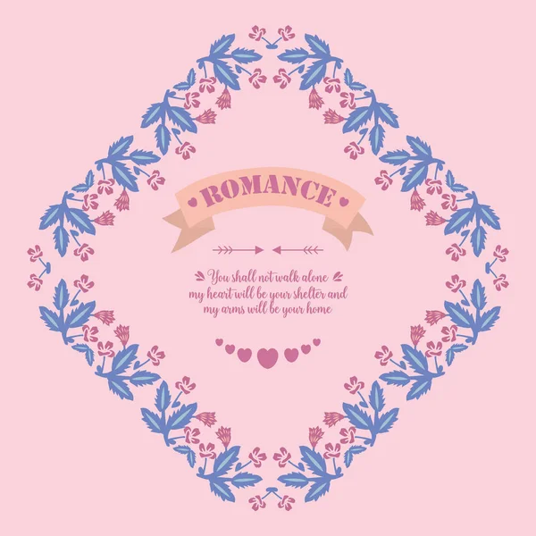 Romance Cartão, com elegante folha e moldura floral rosa. Vetor — Vetor de Stock