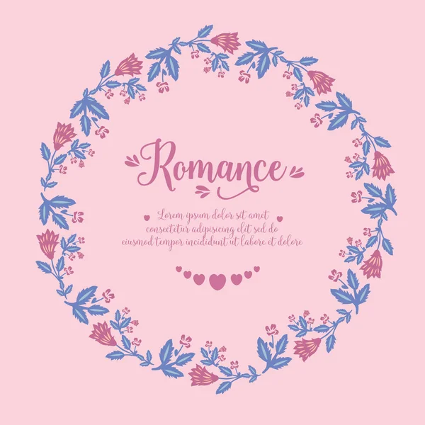 Romance Convite decoração do cartão, com folha elegante e moldura grinalda rosa. Vetor — Vetor de Stock