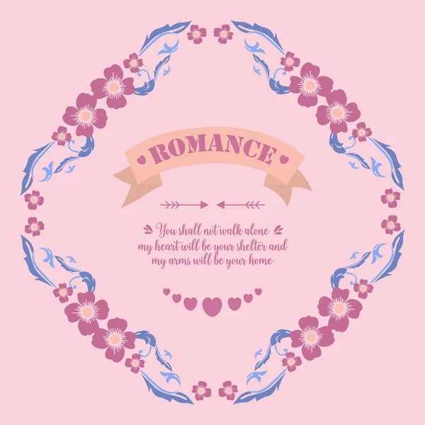 Élégant design de carte de vœux romantique, avec belle feuille de motif et cadre de fleurs. Vecteur — Image vectorielle