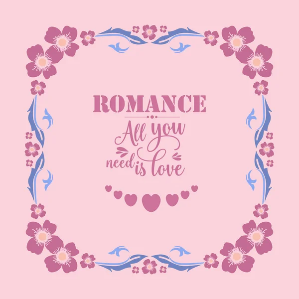 Cartão de convite de romance, com folha sem costura e grinalda rosa. Vetor — Vetor de Stock