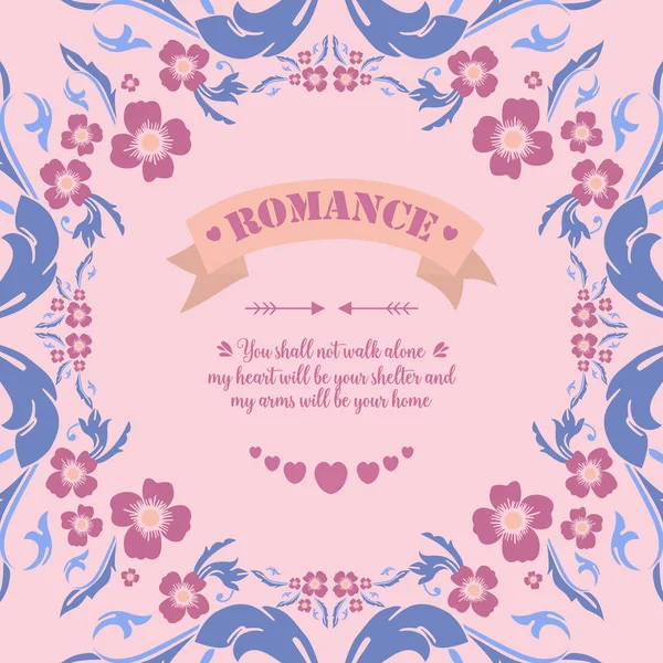 Plakát dekoráció a romantika, levél és rózsaszín koszorú egyedi keret. Vektor — Stock Vector